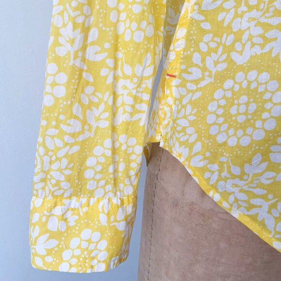 TALBOTS  Petites Yellow and White Flora Cotton Roll Tab Sleeve Summer Shirt - Picture 13 of 16